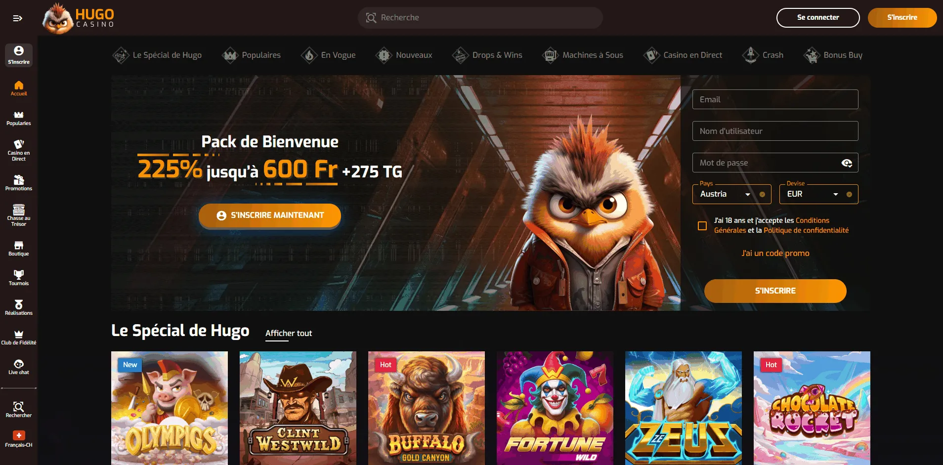 Site web du casino Hugo Casino en ligne Hugo